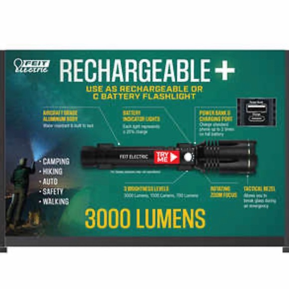 3,000 Lumen LED Flashlight with Rechargeable Batteries and 3 “C” Batteries - Picture 8 of 9